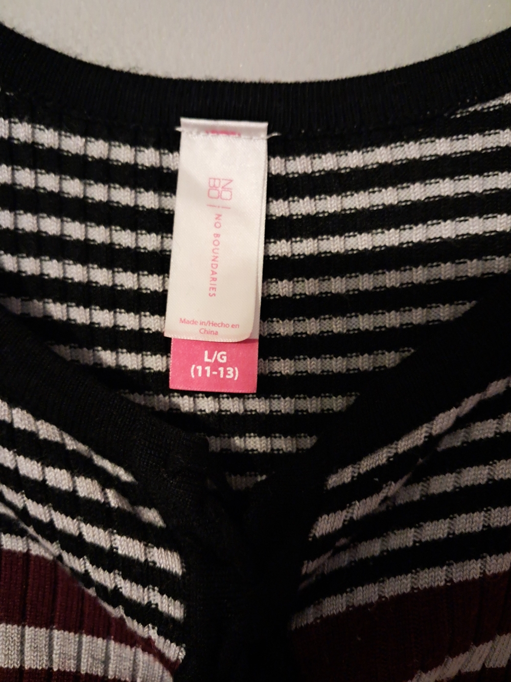 No Boundaries Ribbed Long Sleeve Striped Dress in Black, Pink, White - Picture 3 of 3